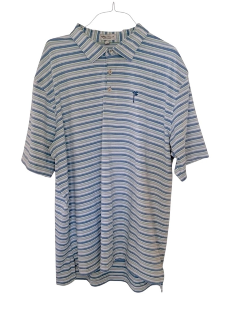 Peter Millar Men’s Golf Shirt Size XL Summer Comfort Stripes White Blue Green